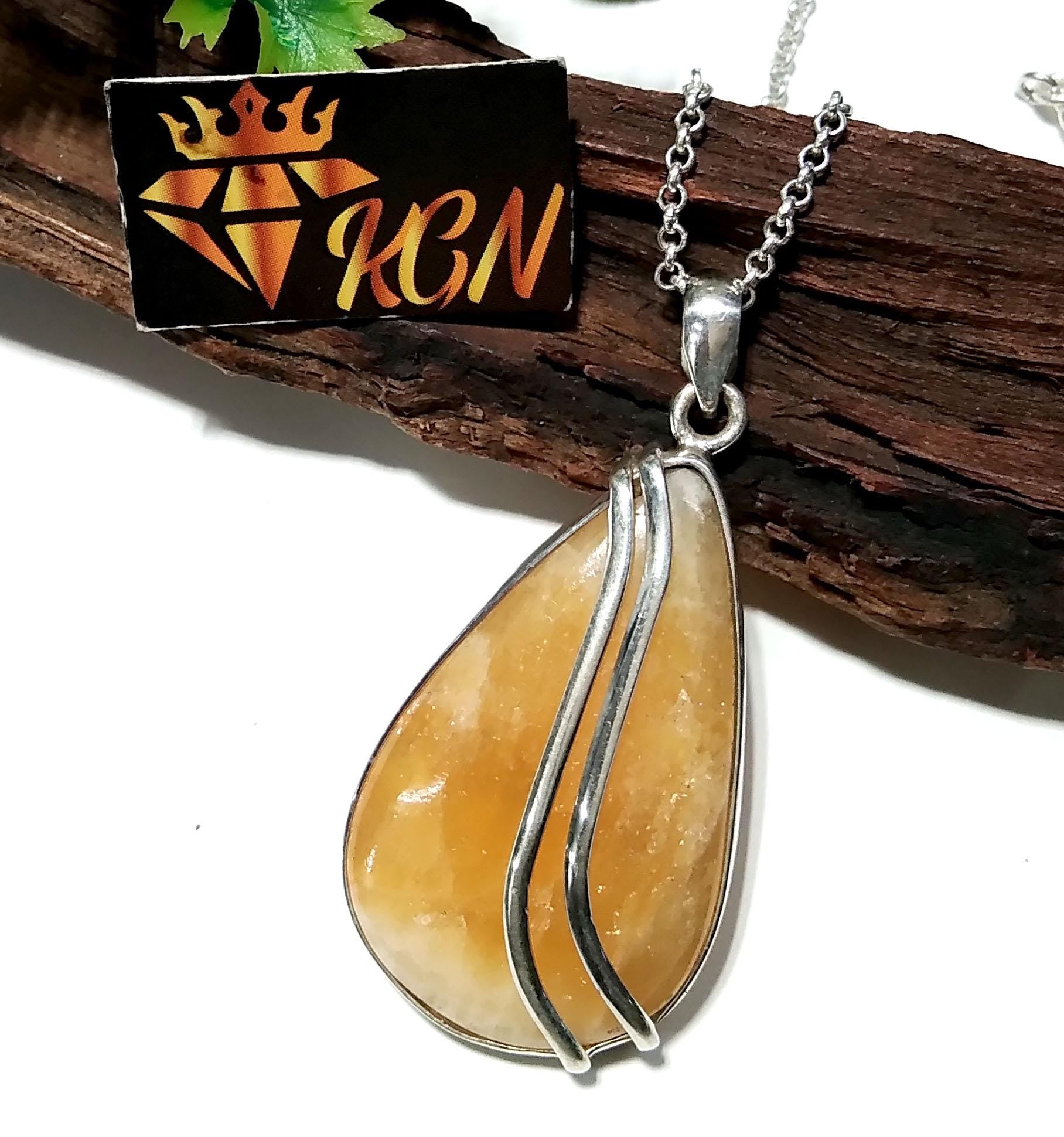 Natural Yellow Lace Agate Stone Chain Pendant Necklace, 925 Sterling Silver Pendant, Beautiful Color Yellow Agate Stone Pendant Gift For Her